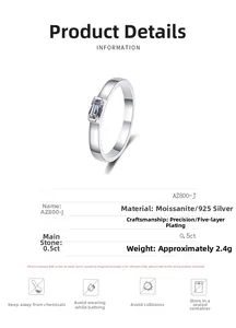 Detailed specs of S925 sterling silver ring with 0.5ct emerald cut moissanite stone