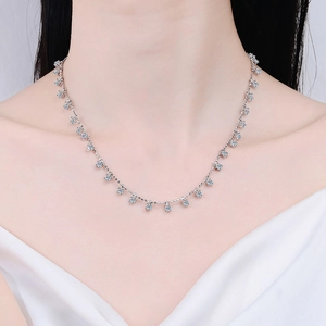 Elegant S925 sterling silver beaded choker necklace with sparkling moissanite charms for women