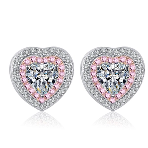 Orecchini a lobo a cuore in argento S925 con moissanite rosa e halo scintillante