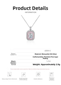 Macro detail of S925 silver necklace featuring a 1.0ct emerald cut moissanite pendant