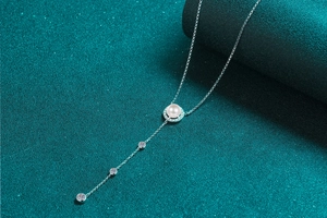 Détail du collier en Y en argent S925 avec perle ronde et glands étincelants