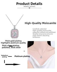Detail of S925 silver necklace featuring emerald-cut moissanite with multi-layer plating