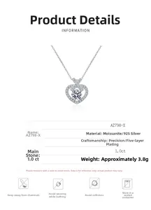 Macro detail of S925 sterling silver heart necklace featuring a 1.0ct moissanite stone