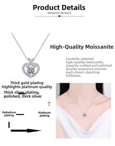 Detail view of S925 silver heart necklace with moissanite center and multilayer plating