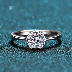 Classic S925 sterling silver six-prong moissanite engagement ring on starry background