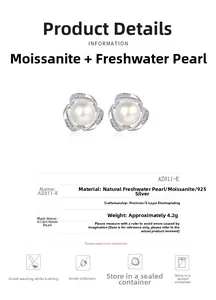 Détails des boucles d'oreilles en argent 925 avec perle d'eau douce 8mm et moissanite