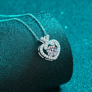 Elegant S925 sterling silver heart pendant necklace with moissanite center stone and O-chain