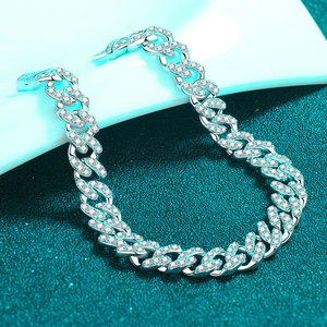 Λαμπερό βραχιόλι S925 από ασήμι με πέτρες moissanite σε πολυτελή κουβανέζικη πλέξη