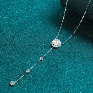 Collier en Y Argent Sterling 925 avec Moissanite et Perle d'Eau Douce Naturelle pour Femme Bijoux de Mode Élégants