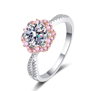 Lussuoso anello in argento S925 moissanite fiore di prugna con dettagli oro rosa