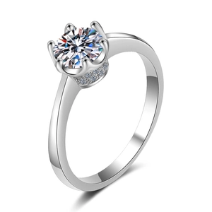 Classic S925 sterling silver six-prong moissanite engagement ring with micro-pave crown