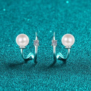 925 Sterling Silver U Shaped Stud Earrings For Women With Moissanite And Freshwater Pearl Elegant Minimalist Fashion Jewelry