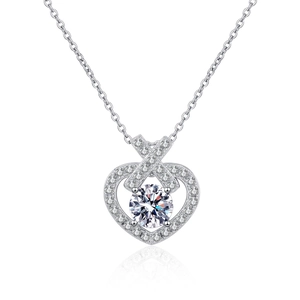 Elegant S925 sterling silver heart necklace with moissanite pendant and shiny cross knot
