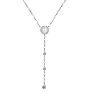 Collier en Y en argent S925 avec perle d'eau douce et pendentif en moissanite