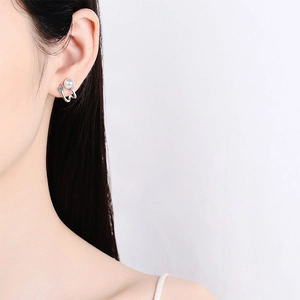 Elegant S925 sterling silver U-shaped stud earrings with pearl and blue gemstone