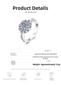 Vue macro d'une bague tournesol en argent S925 avec une moissanite brillante de 0,8ct