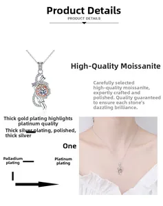 Detail view of S925 silver rose necklace with moissanite and multi-layer gold plating