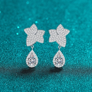 925 Sterling Silver Moissanite Maple Leaf Water Drop Stud Earrings Pear Cut Zirconia Dangle Earrings For Women Jewelry