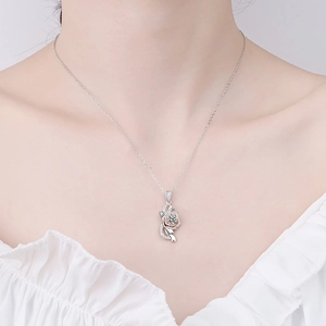 S925 sterling silver rose necklace with moissanite pendant in two-tone plating for women