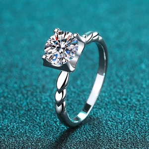 Classic S925 sterling silver moissanite ring with a unique twisted rope band design