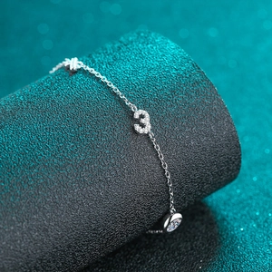 Elegant S925 sterling silver chain bracelet featuring a sparkling crystal number 3 pendant