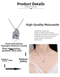 Macro detail of S925 sterling silver necklace featuring heart and emerald cut moissanite