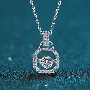 925 Sterling Silver Dancing Stone Moissanite Pendant Necklace For Women Elegant Octagon Geometric Rhinestone Jewelry Gift