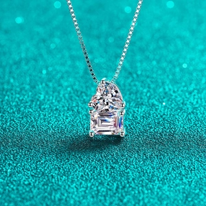 925 Sterling Silver Moissanite Zirconia Pendant Necklace For Women Emerald Cut Heart Geometric Box Chain Electroplated Jewelry