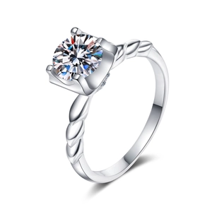 Classic S925 sterling silver moissanite ring with round solitaire and twisted rope band
