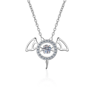 S925 sterling silver dancing moissanite necklace featuring a minimalist bat wing pendant