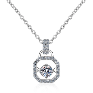 Elegant S925 sterling silver necklace with a dancing moissanite pendant in octagon frame