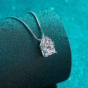 Elegant S925 silver necklace with pear and rectangular cut moissanite heart pendant