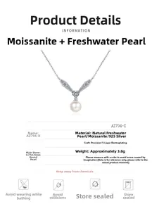 Détails du collier en V en argent S925 avec perle 8mm et moissanite 0,77ct