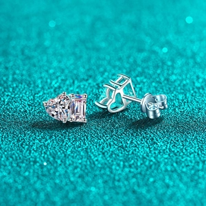 Elegant S925 sterling silver stud earrings featuring heart and square cut moissanite stones