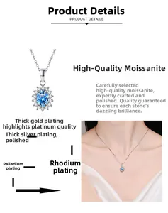 Détail du pendentif tournesol en moissanite bleue avec placage de haute qualité