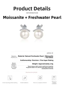 Detail of S925 silver crossover earrings featuring moissanite accents and freshwater pearls