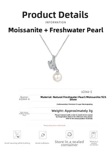 Detailed specifications of S925 silver necklace with moissanite and 8-9mm pearl pendant