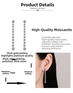 Detail of S925 sterling silver tassel earrings with moissanite and multilayer plating