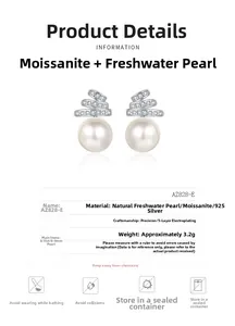 Detailed view of S925 silver earrings featuring 8-9mm pearls and 0.15ct moissanite stones