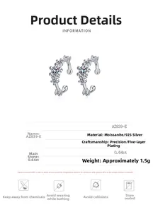 Dettaglio del polsino per orecchio in argento S925 con moissanite 0,64ct e finitura