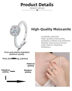 Detail of princess cut moissanite ring with multi-layer plating and side stones