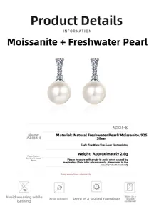 Detailed specs of S925 silver earrings with 8-9mm pearls and 0.23ct moissanite