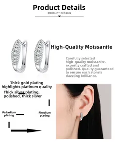 Macro detail of S925 sterling silver hoop earrings featuring sparkling moissanite stones