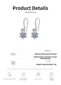 Detailed specs of S925 sterling silver six-prong moissanite stud earrings 1.12ct