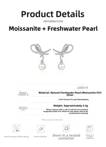 Detailed specs of S925 silver bow earrings with moissanite and 6-7mm freshwater pearls