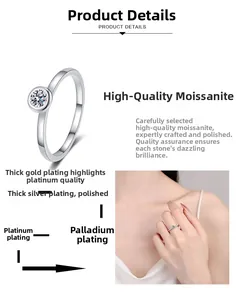 Detailed macro view showing the multi-layer plated silver band and round moissanite stone