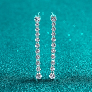 925 Sterling Silver Moissanite Tassel Drop Earrings For Women Elegant Linear Full Stone Jewelry For Wedding Party Gift