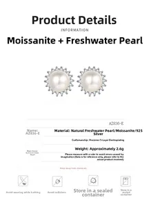 Detailed view of S925 silver sunflower earrings with freshwater pearl and moissanite
