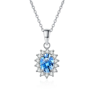 Élégant collier en argent S925 avec pendentif moissanite bleue ovale et halo