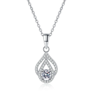 Halskette aus 925 Sterling Silber mit hohlem Wassertropfen-Anhänger und Moissanit